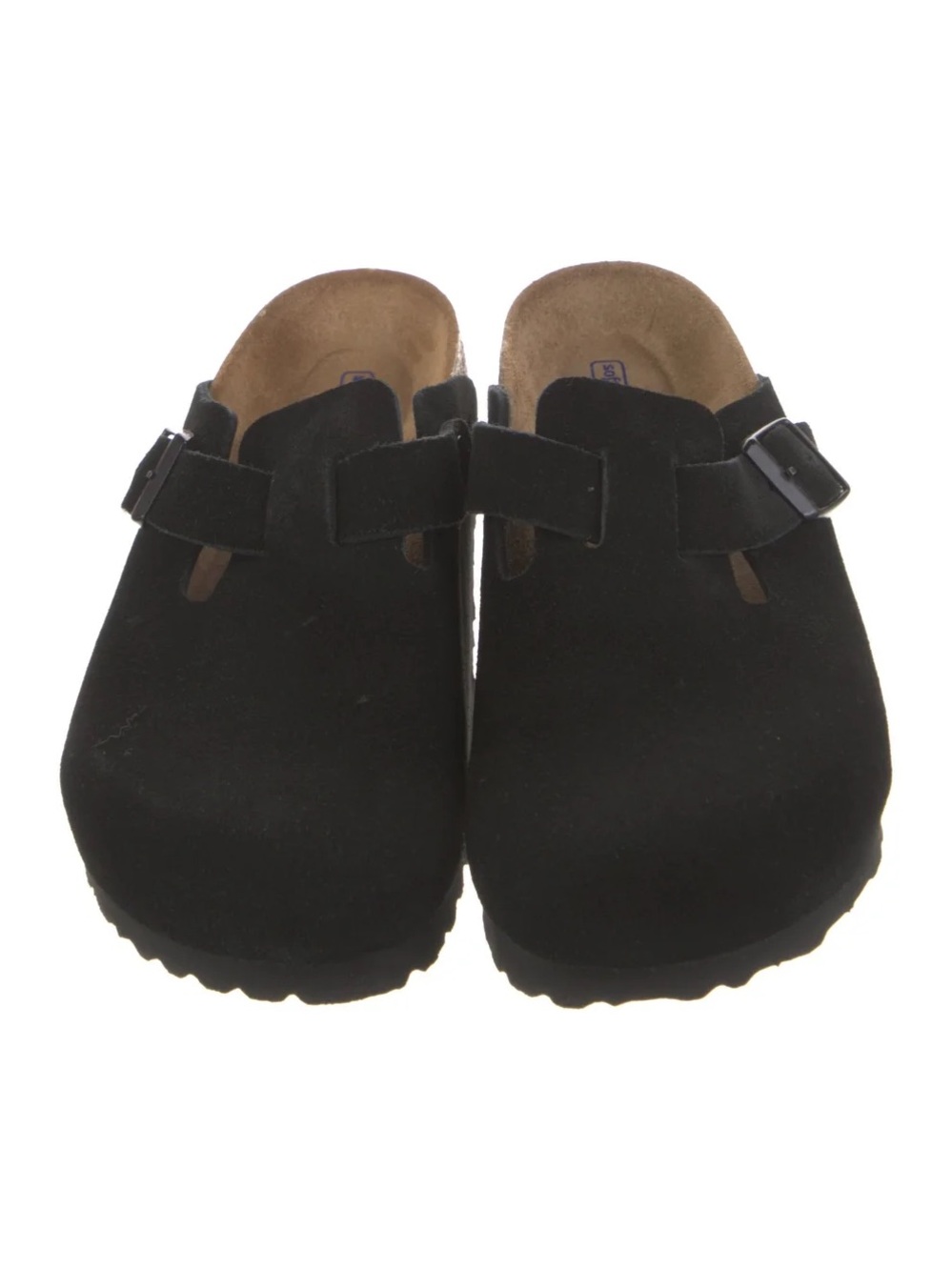 Women Black Slip-On Birkenstock Clog with Buckle Accent